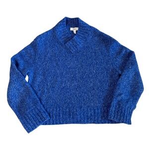 COS Blue Alpaca Wool Blend V-Neck Knit Sweater Small shawl collar minimalist